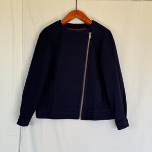 J. Crew Navy Blue Wool Blend Double Cloth Zip Front Wool Blend Jacket Size 14